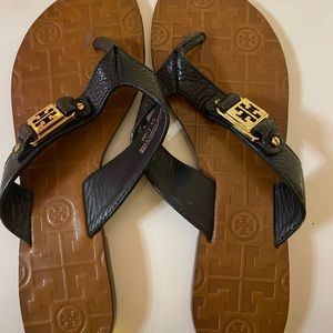 Tory Burch Leather Black Thong Sandals